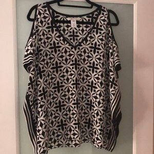 Trina Turk Francine Foulard Crepe Amabel Cold Shoulder Silk Blouse.